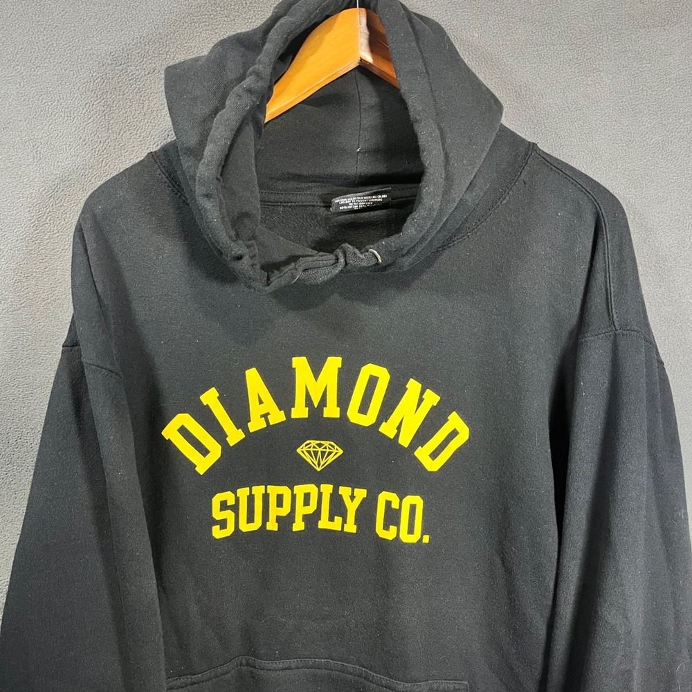 Diamond Supply Co Mens XL Black Yellow Collegiate Logo Pullover Hoodie